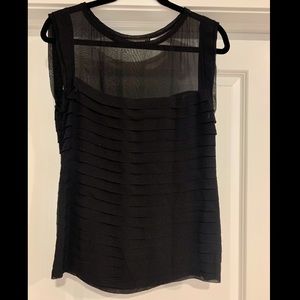 BCBG Black Sleeveless Layered Silk Blouse